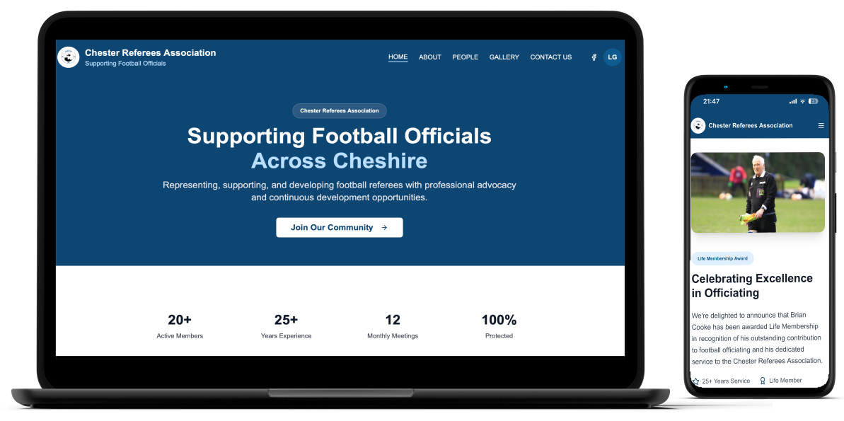 Chester Referees Association Website Mockup